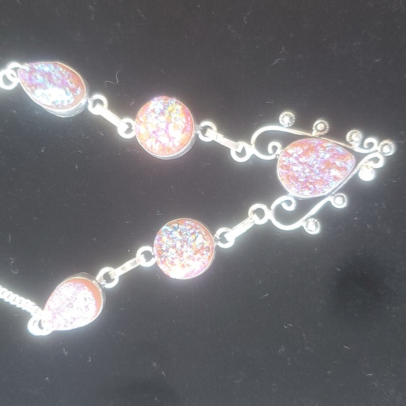 New Rough Peach Titanium Druzy Heart Shaped 925 Silver Necklace. - Picture 3 of 10